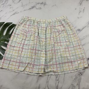 Modcloth A-Line Retro Skirt Size 18 White Rainbow Plaid Button Front Pockets